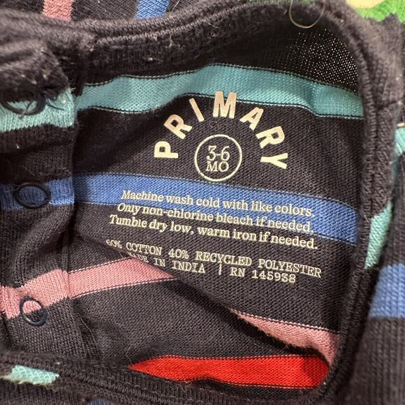 Primary Dark Rainbow Stripe Baby Long Sleeve Romper - Picture 6 of 7